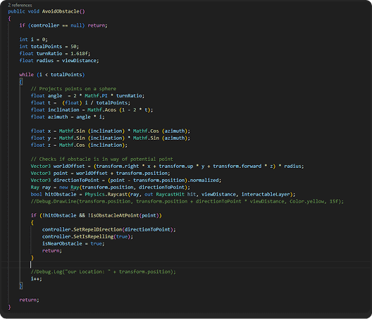 Obstacle avoidance code sample