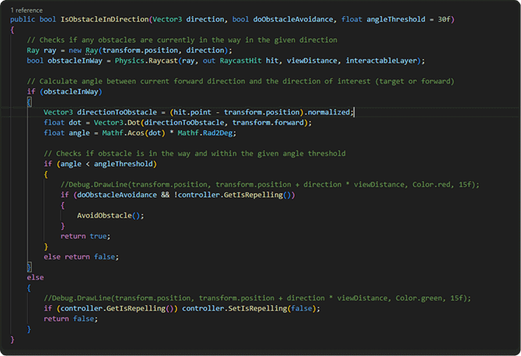 Obstacle in direction code sample
