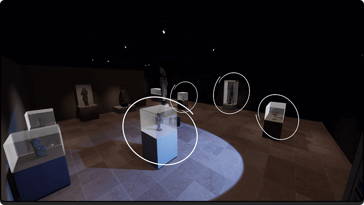 Shot of one of the rooms with potential hiding spots highlighted