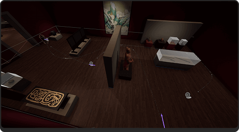 Overview of Chinese exhibit with view of AI guard's spline based path